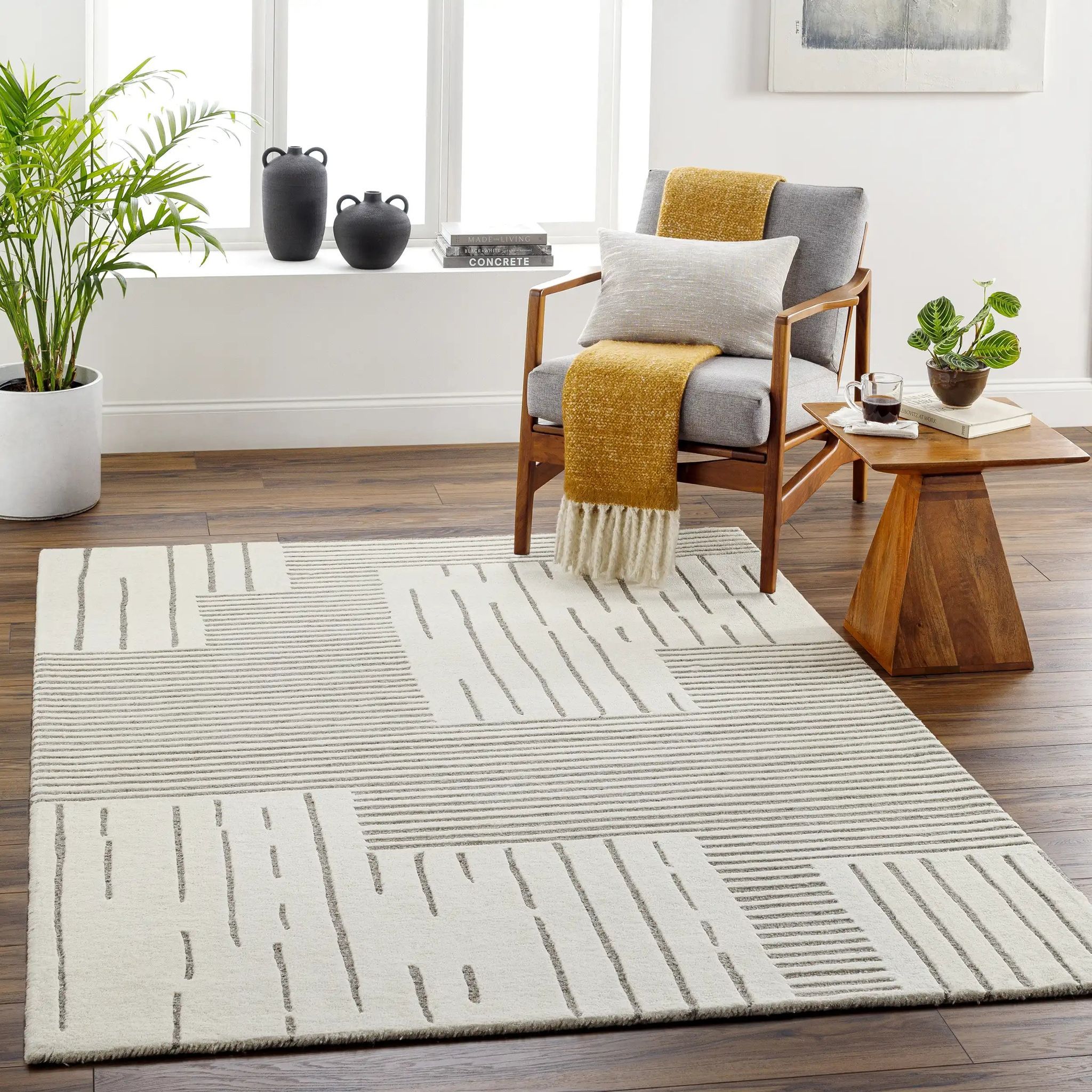 Hand-Tufted Brook Beige Striped Wool Rug
