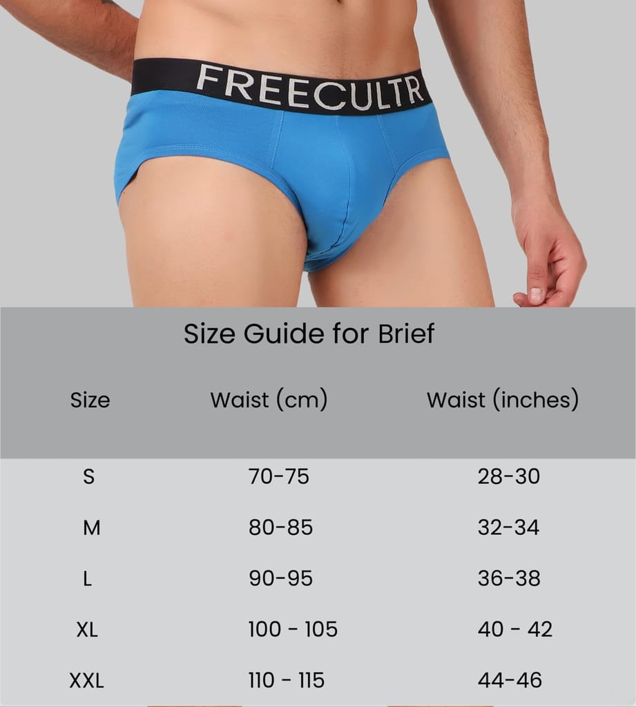 FREECULTR Men's Underwear Organic Cotton (Ultrasoft Waistband) Premium Snug-Fit Brief Pack of 2-Black,Brilliant Blue