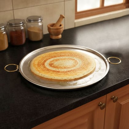 Pure Brass Dosa Tawa | Handmade Flat Griddle for Crispy Dosa, Uttapam & Chilla, Traditional South Indian Cookware (BCMAS209 C)