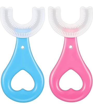 U Shaped Toothbrush For Kids Manual Kids Brush 2-5 Years 360 Degree Soft Silicone Oral Teeth Cleaning For Baby Infant Toddler Children (Pack of 2)