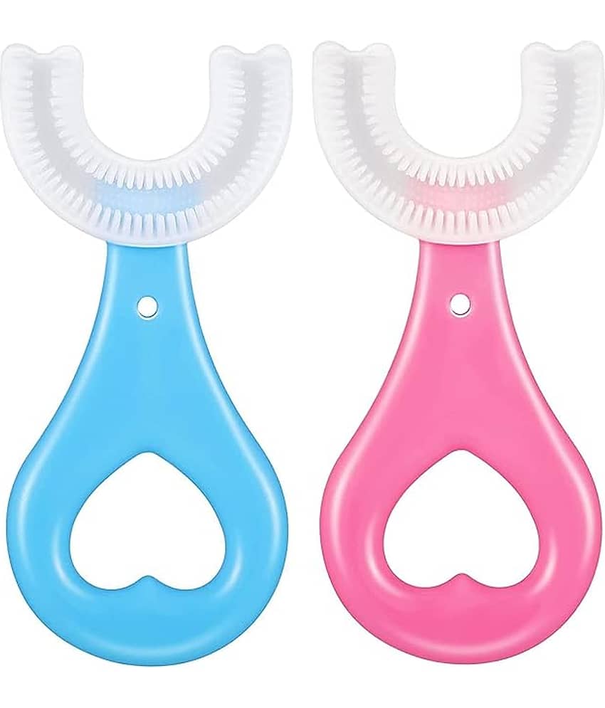 U Shaped Toothbrush For Kids Manual Kids Brush 2-5 Years 360 Degree Soft Silicone Oral Teeth Cleaning For Baby Infant Toddler Children (Pack of 2)