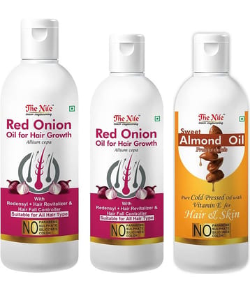 The Nile Red Onion 150 ML + Onion Oil 100 ML + Almond Oil 100 Ml 350 mL Pack of 3