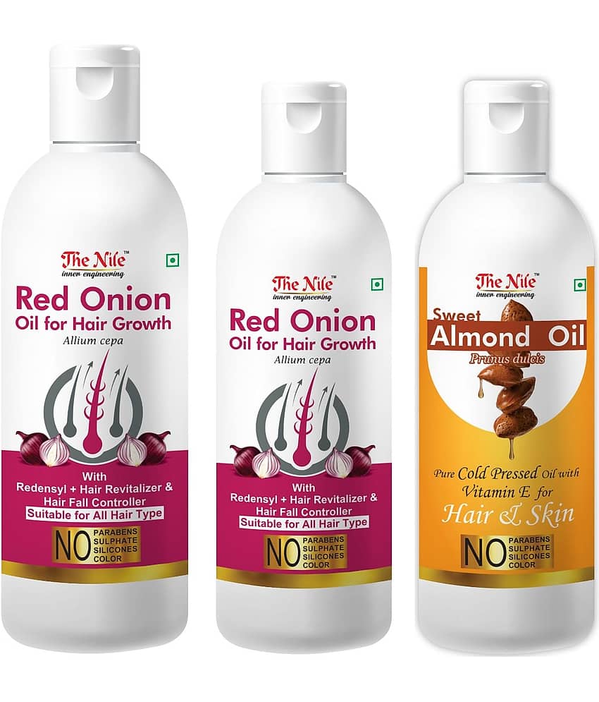 The Nile Red Onion 150 ML + Onion Oil 100 ML + Almond Oil 100 Ml 350 mL Pack of 3