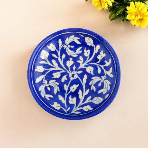 Blue Pottery Floral Pattern Decorative PlateCobalt Blue6