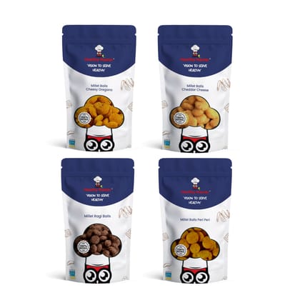 Healthy Master Millet Balls Combo 100g (25g each) (Cheddar Cheese, Cheesy Organo, Ragi, Peri Peri)