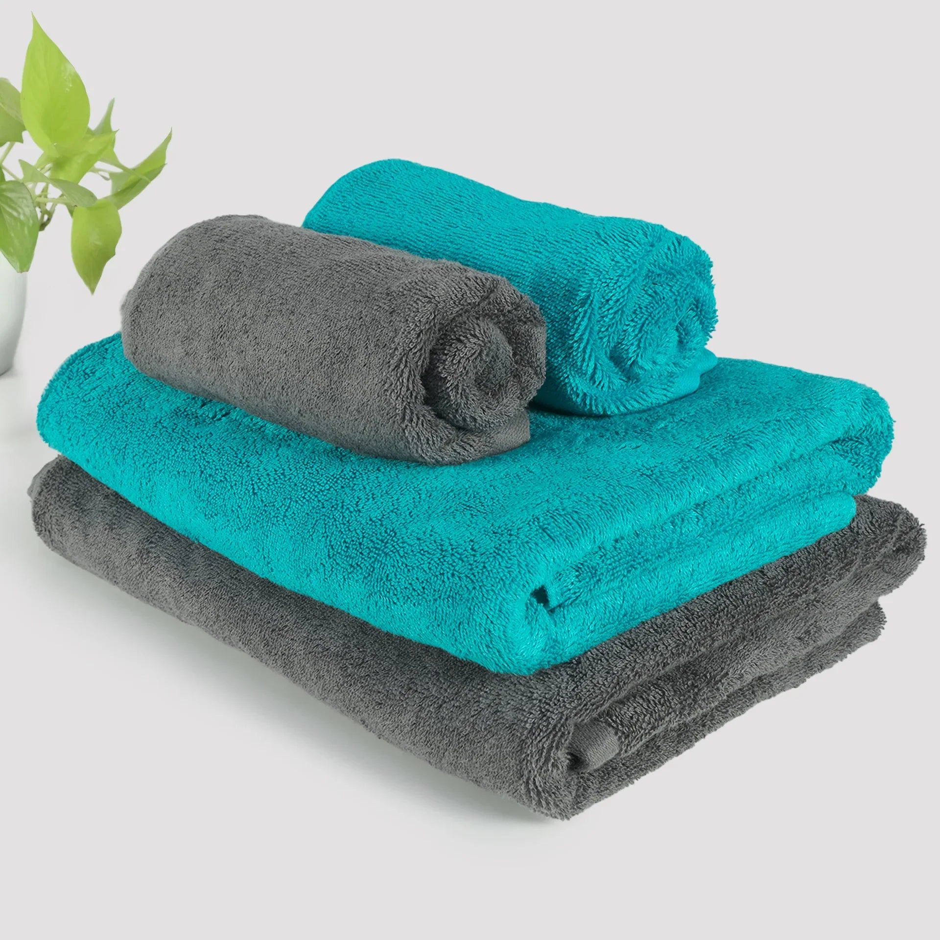 Bamboo Bath & Hand Combo - Set of 4-Stone Grey | Ocean Teal
