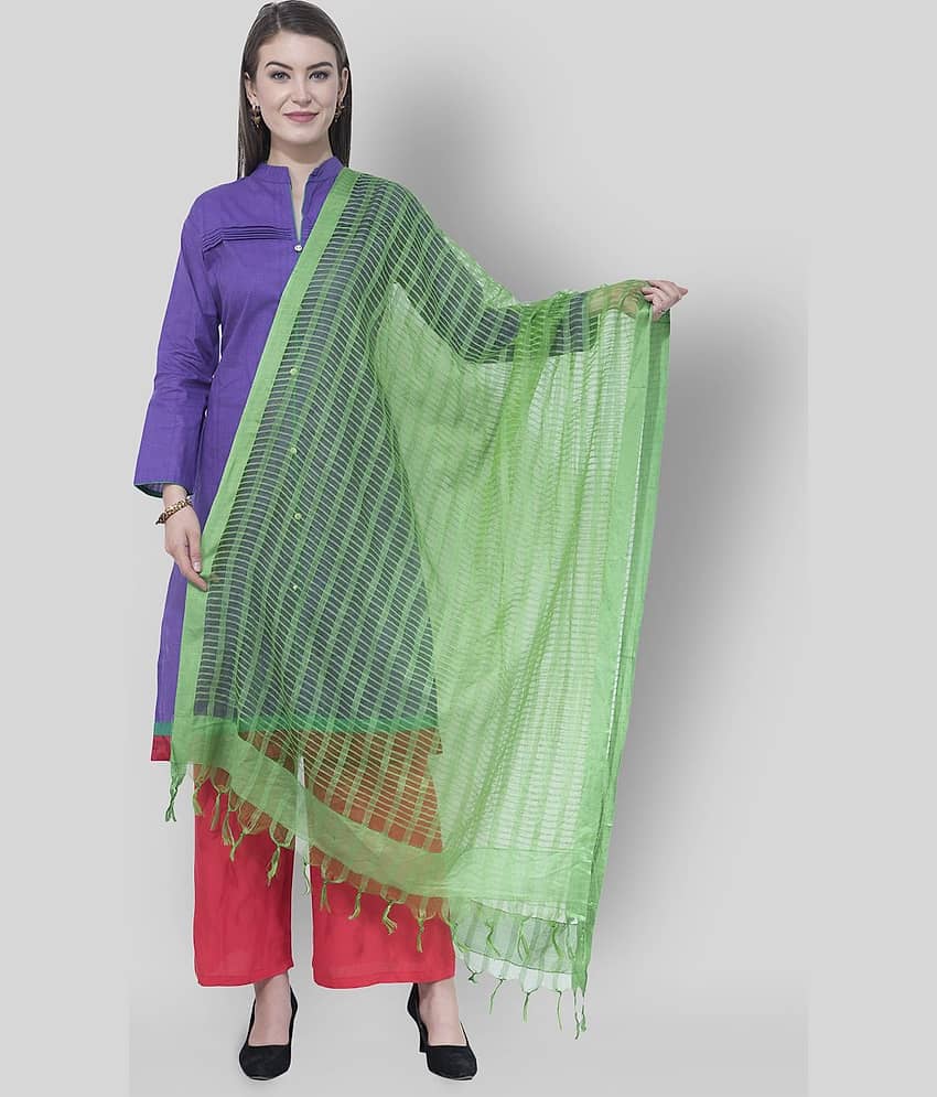 A R Silk Green Cotton Blend Checkered Dupatta