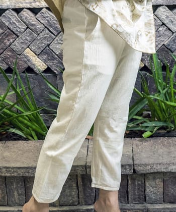 Beige handwoven muslin ankle length pant
