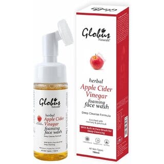 GLOBUS NATURALS Apple Cider Vinegar Foaming Facial Cleanser with Soft Face Massage Brush 150 ml