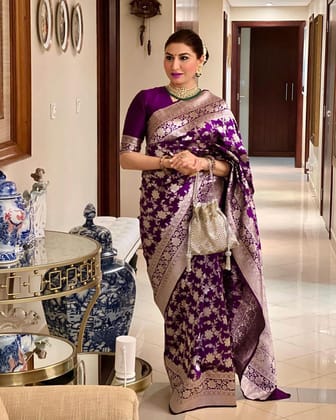 Purple Woven Design Soft Silk Banarasi Jacquard Saree