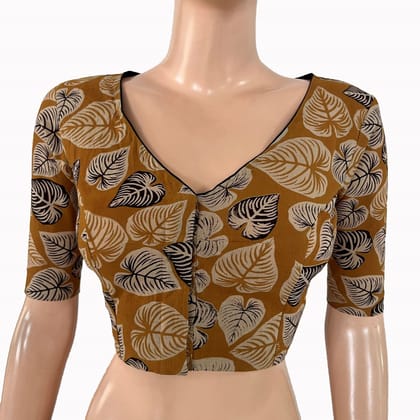 Kalamkari Cotton V Neck Blouse ,Mustard, BK1318.-S