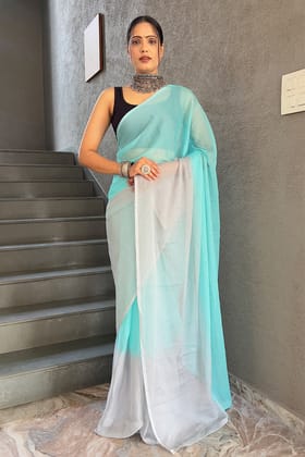 Trendy Sky Blue 1-Minute Ready To Wear Georgette Saree
