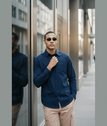 IVOC 100% Cotton Regular Fit Printed Full Sleeves Men's Casual Shirt - Navy Blue ( Pack of 1 )