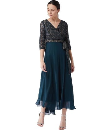 Miss Chase Women Polyester Wrap Dress ( Blue )