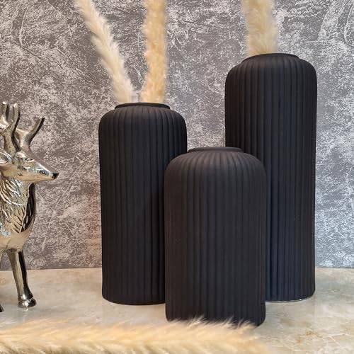 Modern Ceramic Flower Vase Setof 3 pcs (BLACK MATT)