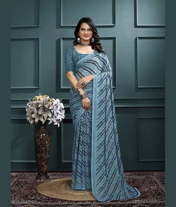 Kanooda Prints Georgette Printed Saree With Unstitched Blouse Piece ( Grey )