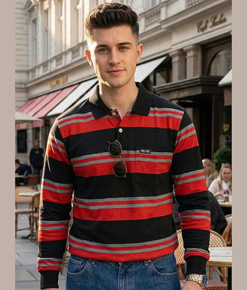 GET GOLF Men Cotton Blend Regular Fit Striped Polo T Shirt ( Multicolor )