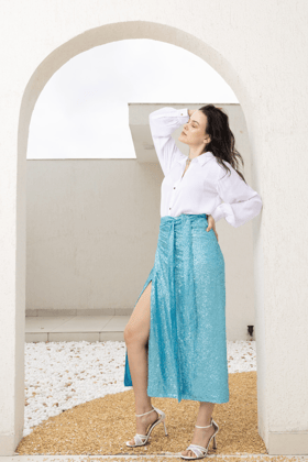 Iceblue Sequin Wave Skirt-XXS