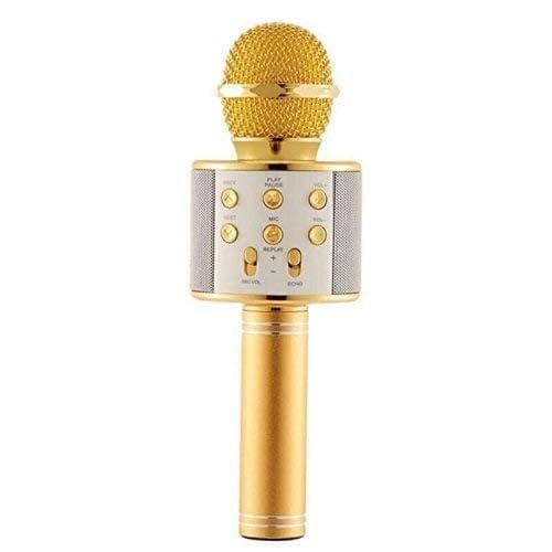 Golden Round Microphone for Singing & Fun Wireless Karaoke Mic with Echo, LED Lights & Bluetooth for Parties, & Adults