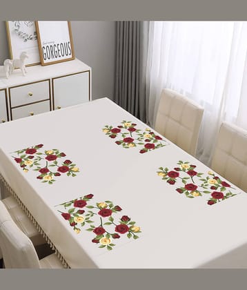 PVC Floral Rectangle Table Mats ( 43 cm x 29 cm ) Pack of 4 - Red