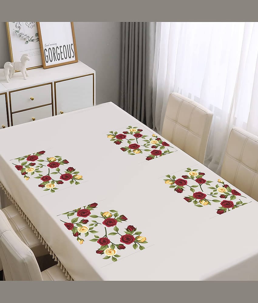 PVC Floral Rectangle Table Mats ( 43 cm x 29 cm ) Pack of 4 - Red