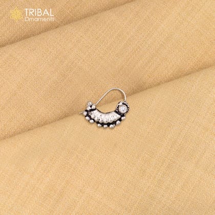 925 sterling silver vintage stylish design stone nose pin ethnic tribal jewelry np93-White stone