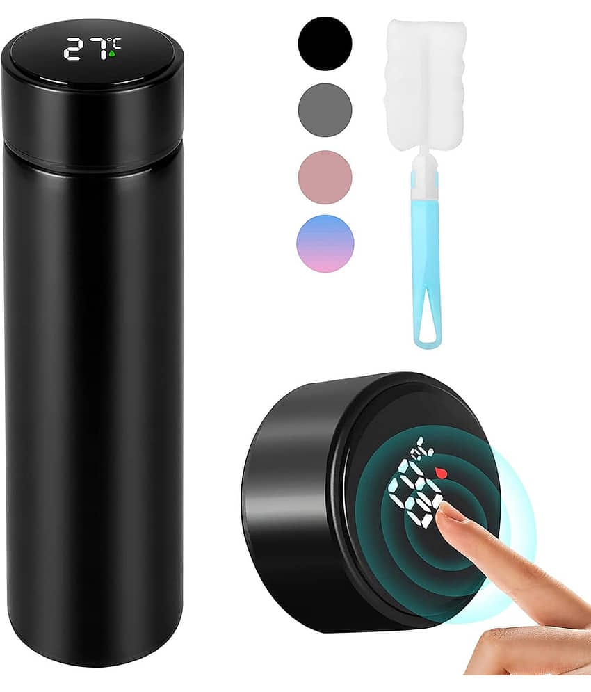 Lenon Smart Cup Temperature Water Bottle Black Steel Water Bottle 500 mL ( Set of 1 )