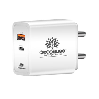 Mobatree Missile PD+QC Charger with 1 USB Port, 1 Type-C to Type-C Cable, Cable 3.0 Amps and 20 W Lightning Speed Charging for Android Devices