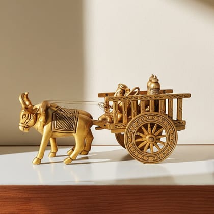 Brass Showpiece Cow Cart Statue, Length : 11 Inch (BSMAS1546 C)