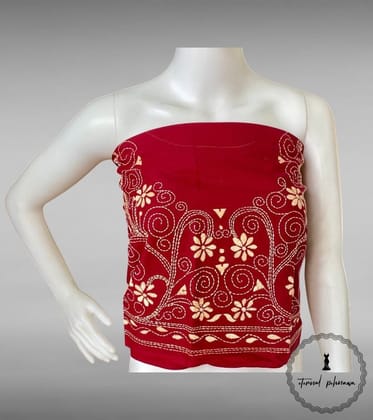 Red Bengal Kantha Hand Embroidered Blouse Piece for Sarees (Copy)