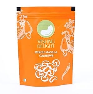 Vishnu Delight Mirch Masala Flavored Cashews 250gm Pouch - A Perfect Blend of Spices and Flavor, Crunchy and Deliciously Addictive Snacking Option