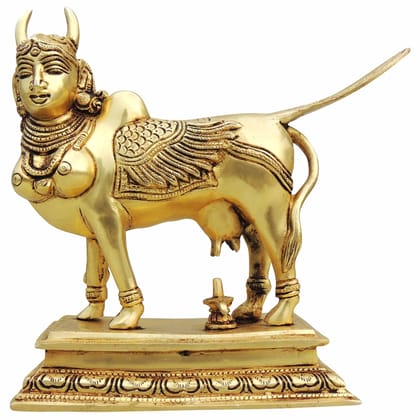 Brass Kamdhenu Cow Idol - Sacred Decorative Statue, Height : 7.5 Inch (BSMAS1498 X)