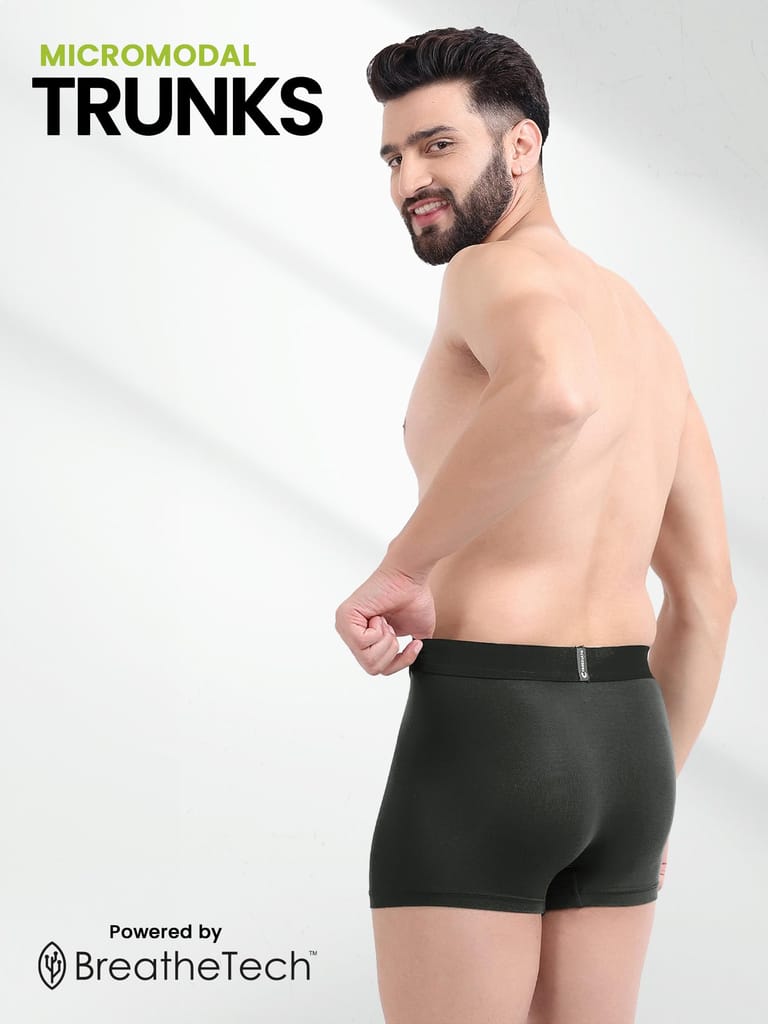 Freecultr Men's Underwear Anti Bacterial Micromodal Airsoft Trunk - Non Itch No Chaffing Sweat Proof - Pack of 2-Mist Grey,Avocado Green