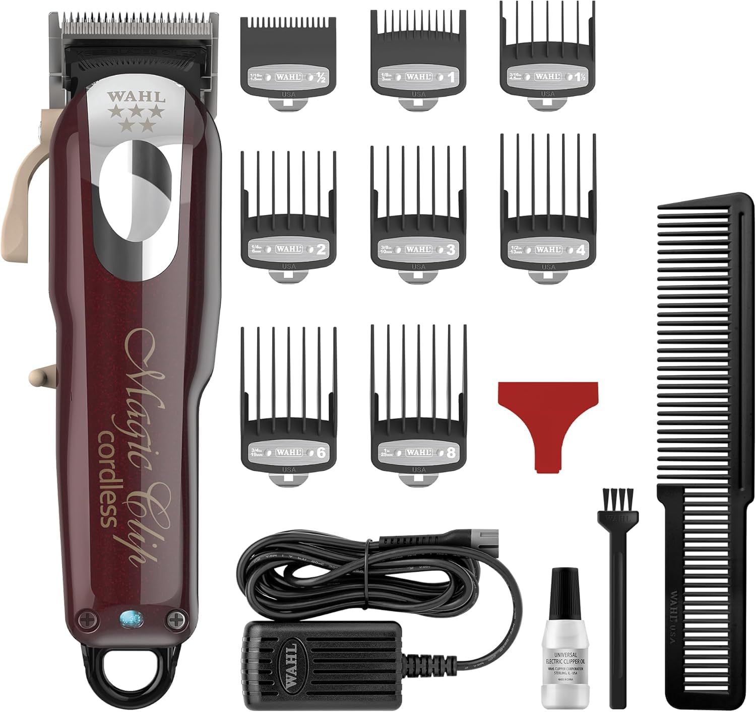 Wahl India 08148-324 Cord/Cordless India Professional Magic Clipper; 0.5-1.2 mm cutting lengths; 90 minute run time; Maroon Wahl India 08148-324 Cord/Cordless India Professional Magic Clipper; 0.5-1.2 mm cutting lengths; 90 minute run time; Maroon - Mult