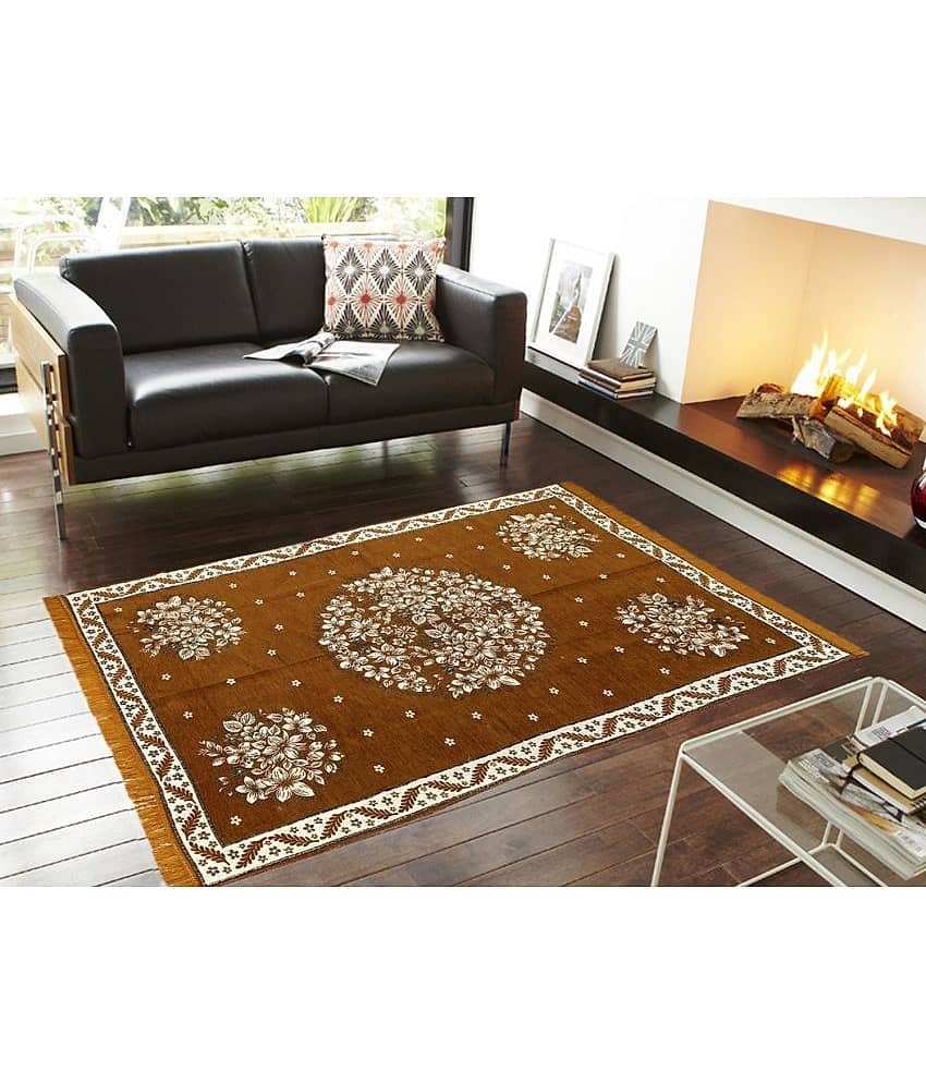 Aazeem Yellow Velvet Dhurrie Carpet Abstract 5x7 Ft