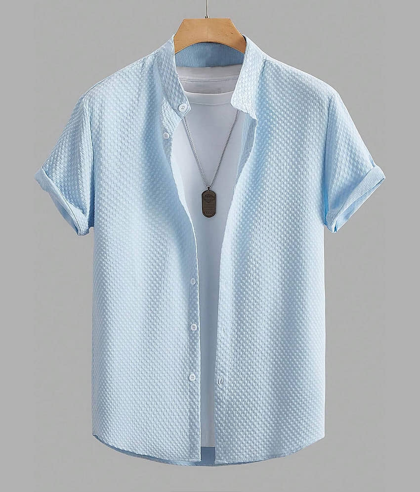 FOXTER Polyester Regular Fit Popcorn Textured Half Sleeves Men's Casual Shirt - White ( Pack of 1 )