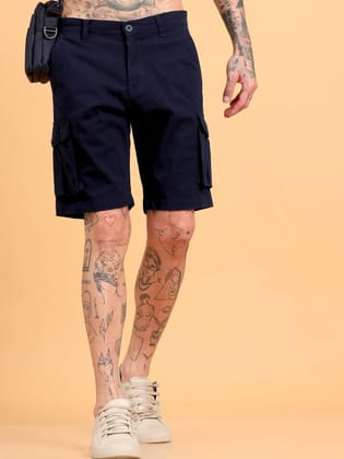 Men Cotton Regular Fit Cargo Shorts, NAVY BLUE-30 / Navy Blue