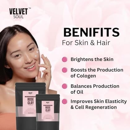 Velvet Soul Rose Clay Face Mask for Glowing & Rejevunating Skin | Naural Face Mask | Blooming Body Scrub | 200 Gms