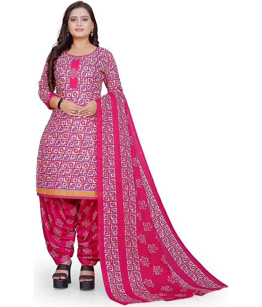 Rajnandini Unstitched Cotton Blend Printed Dress Material - Pink ( Pack of 1 )