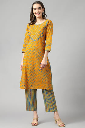 Mustard Handwork Straight Kurta-XXL