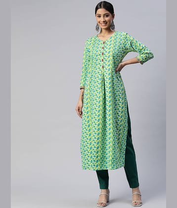 SVARCHI - Green Cotton Women's A-line Kurti ( Pack of 1 )