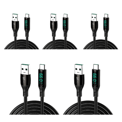 Walta Elite Real Plus Pro Advance USB to Type-C Fast Charging Digital Display Cable Charge , Black (Pack of 5)