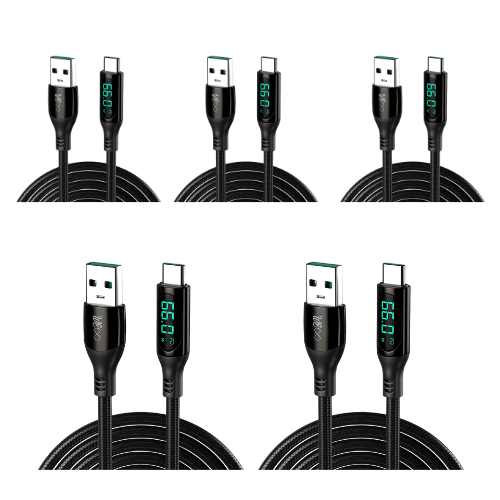 Walta Elite Real Plus Pro Advance USB to Type-C Fast Charging Digital Display Cable Charge , Black (Pack of 5)