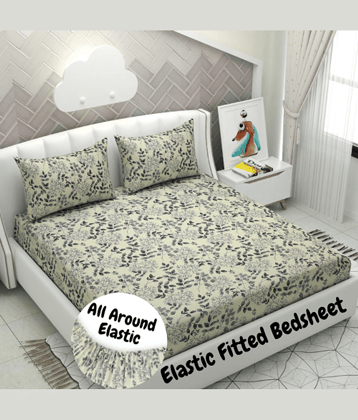 Apala Microfibre Floral 1 Bedsheet with 2 Pillow Covers - Cream