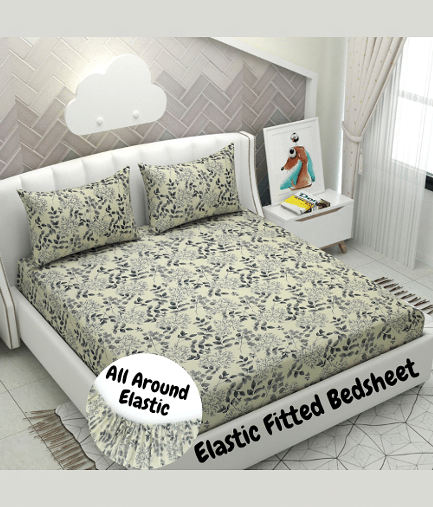 Apala Microfibre Floral 1 Bedsheet with 2 Pillow Covers - Cream