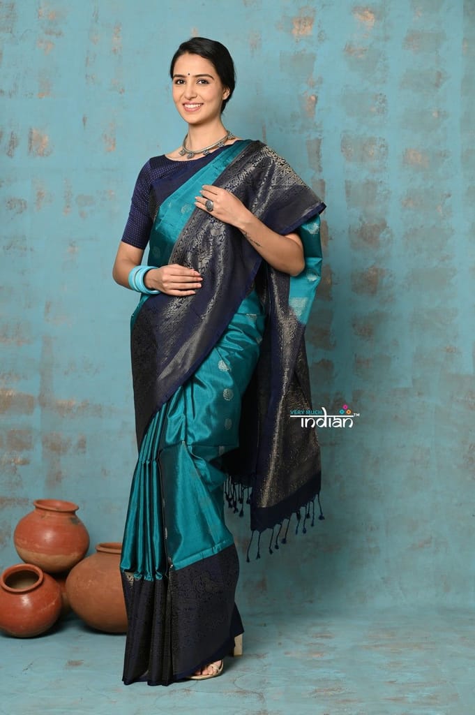 Anokhi ~ Handloom Pure Soft Silk Saree with Designer Pallu ~ Aqua Blue (Limited Edition) - Sarees | Buy online on ZillyBuy