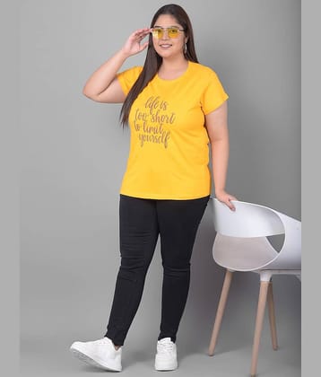 Club York Women Cotton Blend Printed Regular Fit Round Neck T-Shirt ( Yellow )