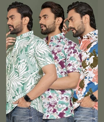 ADWYN PETER 100% Cotton Regular Fit Printed Half Sleeves Men's Casual Shirt - Multicolor 8 ( Pack of 3 )