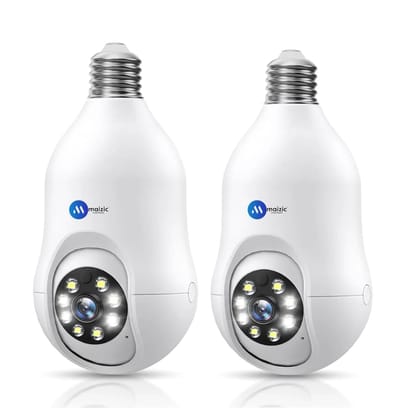 Maizic Smarthome Orbit 360° Dual Pack | 3MP Wi-Fi Bulb CCTV Camera with Motion Tracking, Color Night Vision, Two-Way Audio | Compatible with B22 & E27 Holders (Pack of 2)