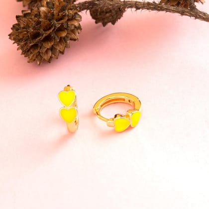 Gold Plated Two Enamel Heart Bali Hoops Earring- HER 1203
